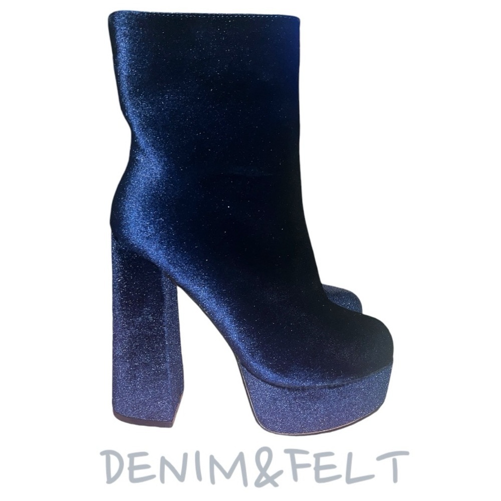 Via‎ Pinky Collection Blue Velvet Block Heel Boots/Booties | NEW/NIB!!💙💙